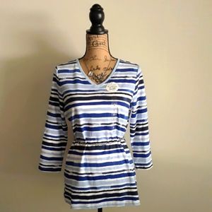Kim Rogers Cotton V Neck Top 3/4 Sleeves Small